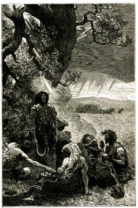 Group of harvesters struck by lightning while sheltering under a tree during a storm by Emile Antoine Bayard