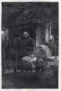 The Myriel Bishop with a Mourning Family - Illustration by Emile Bayard for The Miserables - First Part: Fantine by Victor Hugo 1862 by Emile Antoine Bayard