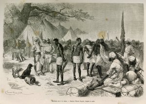 The insolent carriers of the expedition put to the chain (Drawing by Emile Bayard) by Emile Antoine Bayard