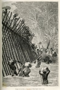 The passage of the river Lovoi by the expedition (Drawing by Emile Bayard) by Emile Antoine Bayard