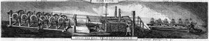 Galvanization of iron and telegraphic wires in the Grenelle factory by the Franche Comte forges company. Engraving by Emile Bourdelin in 