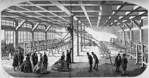 Internal view of the diamond cutting of Messrs. Gaensly and Bernard near the barrier of Maine in 1859, during the visit of Napoleon III and the Empress Eugenie by Emile Bourdelin