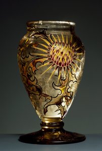 Smoked glass vase with enamel decorations, ca 1890, by Emile Galle, Nancy, France