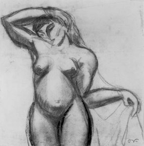 Figure Study. Standing Woman Facing Forward with a Drapery by Emile Othon Friesz