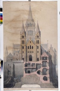 Gothic Architecture: Facade of the Church and Cut of Abbey Houses by Emile Sagot