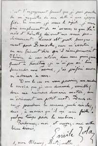 Letter from Zola to Edouard Manet by Emile Zola