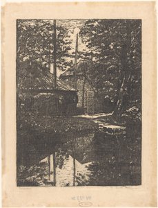 Farm and Hay Barn by the Water by Emilius Wilhelmus Dehé (signed by artist)