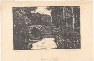 Bridge Over a Canal in a Forest by Emilius Wilhelmus Dehé (signed by artist)