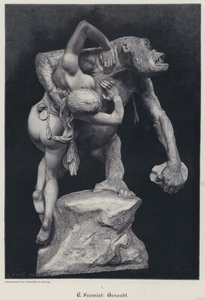 Gorilla carrying off a woman by Emmanuel (after) Fremiet