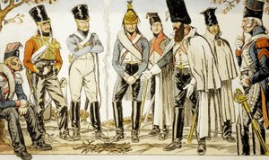 Armee Francaise 1810 from left to right horse-leger lancier Houzard-rider Dutrain Dragon by Emmanuel Poire Caran D