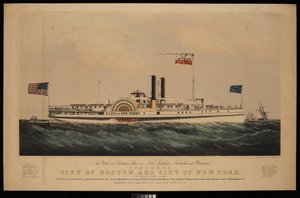 New York and Boston Line, via New London, Norwich and Worcester steamers City of Boston and City of New York
