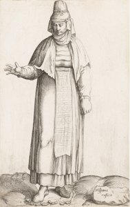 Costume Plate: Hispana Rustica with label on rock, ca. 1557-58