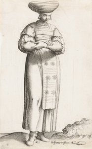 Costume Plate: Hispania Rustica mul. with label on ground