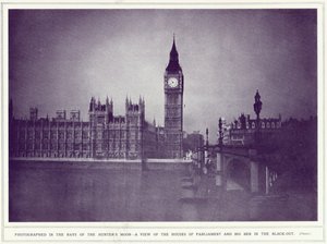 A view of the Houses of Parliament and Big Ben in the rays of the hunter