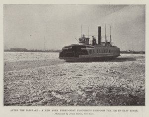 After the Blizzard, a New York Ferry-Boat Ploughing through the Ice in East River by English Photographer