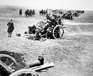 British 18-pounder field guns in action on the Western Front by English Photographer