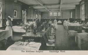 Cambridge Ward, The Middlesex Hospital, London. Postcard sent 16 August 1913. by English Photographer