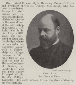 Canon Ryle, New Bishop of Exeter by English Photographer