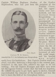 Captain W E Gordon, awarded the VC for gallantry near Krugersdorp