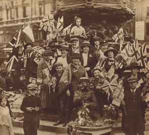 Celebrating Victory in the First World War in Piccadilly Circus, London by English Photographer