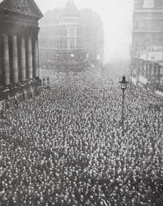 Crowds on the Street Outside Mansion House, City of London by English Photographer