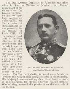 Duc Armand Duplessis de Richelieu, New Marine Minister of Siam