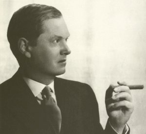 Evelyn Waugh, portrait, smoking cigar by English Photographer