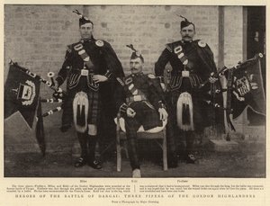 Heroes of the Battle of Dargai, Three Pipers of the Gordon Highlanders by English Photographer