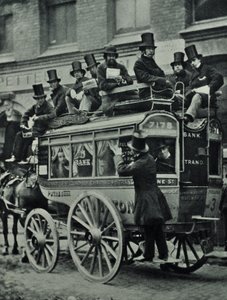 Horse-drawn omnibus of London Bridge Railway with passengers
