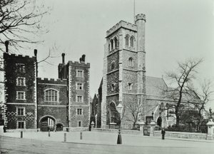 Lambeth PalaceSaint Marys Church, Lambeth Palace Road: gateway and Saint Marys Church, 1890