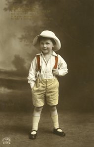 Little boy in red braces by English Photographer
