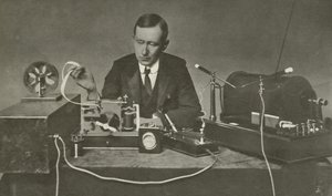 Marconi with an early wireless apparatus by English Photographer
