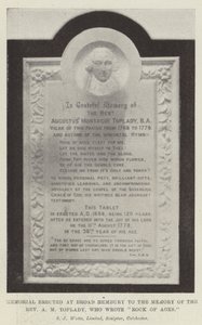 Memorial at Broad Hembury to Reverend A M Toplady, author of Rock of Ages
