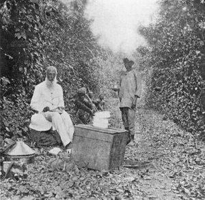Mid-day Halt on the March, from Under the African Sun; Under the African Sun; A Description of Native Races in Uganda, Sporting Adventures and Other Experiences, by William John Ansorge, 1899