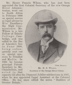 Mr H F Wilson, Secretary of the Orange River Colony