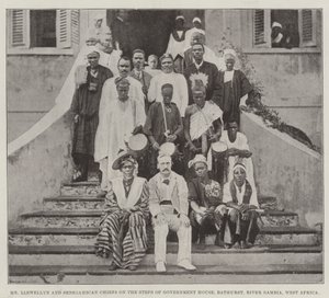 Mr. Llewellyn and Senegambian Chiefs on the Steps of Government House, Bathurst, River Gambia, West Africa by English Photographer