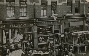 Polly Nathans Fried Fish Shop, Petticoat Lane, London by English Photographer