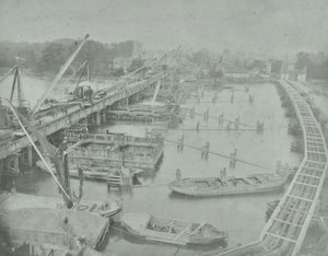 Putney Bridge: Digging Foundation for New Bridge, 1883 by English Photographer