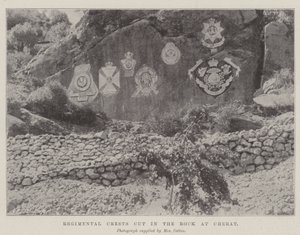 Regimental Crests cut in the Rock at Cherat by English Photographer