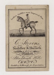 Saddler and Harness Maker, C Stevens, Trade Card