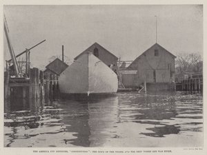 The America Cup Defender, Constitution, the Bows of the Vessel and the Shop where she was built by English Photographer
