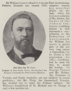 The Honourable Sir W Lyne, Premier of New South Wales, Who Declined the Honour of Forming the First Federal Ministry by English Photographer