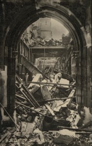 The Houses of Parliament, London, showing bomb damage during WW2 by English Photographer