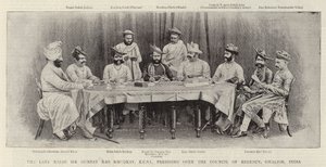 The Late Rajah Sir Gunpat Rao Khudkay, KCSI, Presiding over the Council of Regency, Gwalior, India