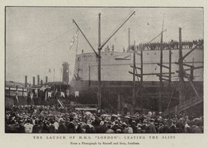 The Launch of HMS London, leaving the Slips by English Photographer