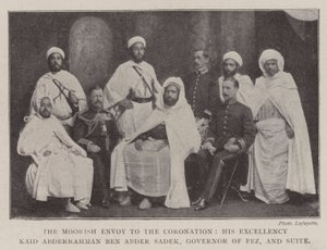The Moorish Envoy to the Coronation, His Excellency Kaid Abderrahman ben Abder Sadek, Governor of Fez, and Suite by English Photographer