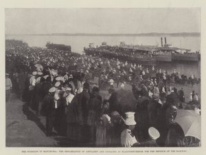 The Russians in Manchuria, the embarkation of artillery and Cossacks at Blagovestchensk for the defence of the railway