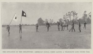 The Situation in the Philippines, American Signal Corps Laying a Telegraph Line Under Fire by English Photographer