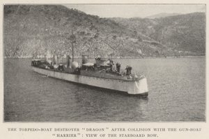 The Torpedo-Boat Destroyer Dragon after Collision with the Gun-Boat Harrier, View of the Starboard Bow by English Photographer