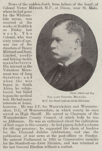 The late Colonel Milward, MP for Stratford-on-Avon Division by English Photographer